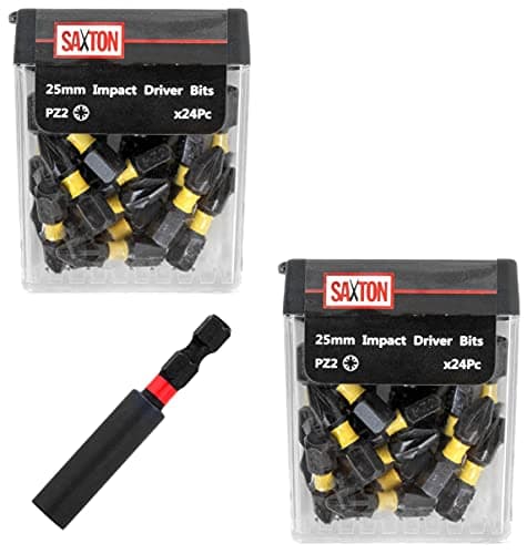 Image of Saxton 48 x PZ2 25mm Impact Duty Pozi-Drive Screwdriver Drill Driver Bits Set + Bit Holder in Tic Tac Box