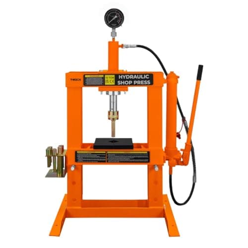 Image of Hydraulic Shop Press 10 Ton Tonne 10,000kg Bench Mount Heavy Duty Steel Detachable Pressure Gauge Hand Pump Adjustable 180-335mm Vertical Work Area Workshop Garage FREE Tool Set 8 Mandrels & 1 Adapter