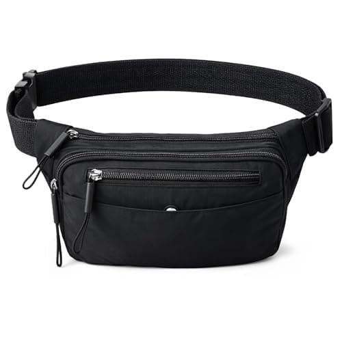 Image of Vyuwast Black Bum Bag Bumbag for Men Women, Waterproof Bumbags for Ladies, 4 Zip Pockets Waist Pack Adjustable Belt Fanny Packs for Sport Running Walking Travel Cycling