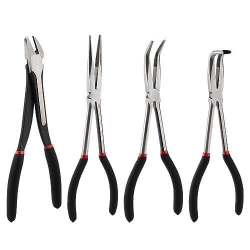 Image of CASOMAN 4 PCS Extra Long Needle Nose Pliers Set, Include 11" Long Nose Plier, 90° & 45° Bent Nose Pliers, Long Diagonal Cutting Plier, Non-Slip Handle
