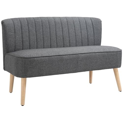 Image of HOMCOM Modern Linen Double Seat Sofa w/Wood Frame Foam Padding Soft Comfortable Compact Couch Home Office Grey