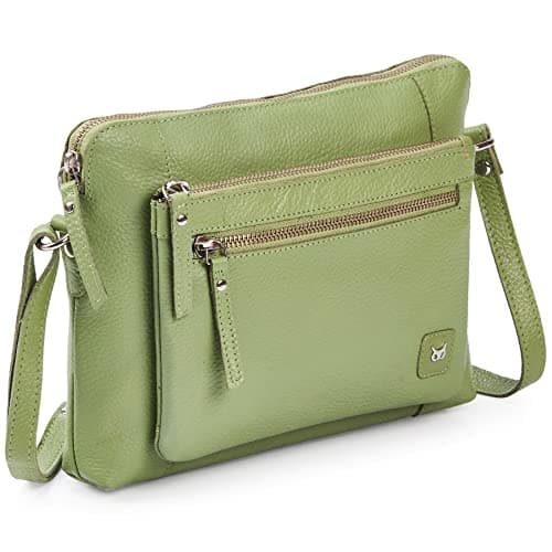 Image of Wise Owl Accessories Leather Crossbody Bags for Women Small Soft Genuine Pebbled Sling Shoulder Handbag Crossover Purse with Full Adjustable Strap (Sage Soft Nappa)