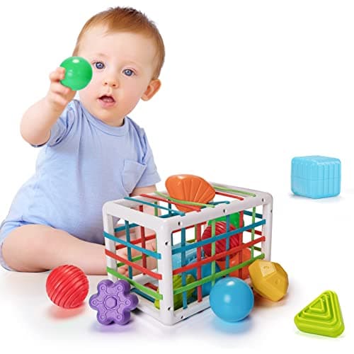 Image of LZDMY Baby Toys 6 to 12 Months, Babies Sensory Toy Activity Cube, Montessori Toys for 1 Years Old Baby Shape Sorter Educational Toys 12 PCS, Girls Boys 1st Birthday Easter Gifts