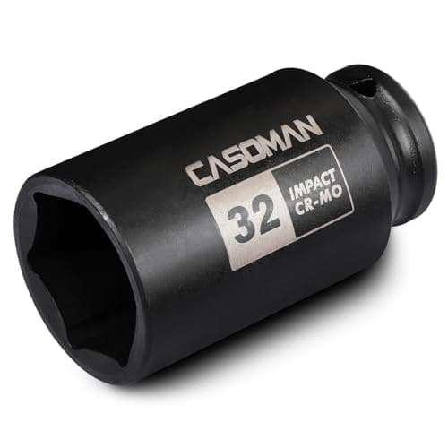Image of CASOMAN 1/2" Drive x 32 mm Deep 6 PT Impact Socket, CR-MO, 1/2-inch Drive 6 Point Axle Nut Socket for Easy Removal of Axle Shaft Nuts (32MM)