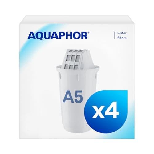 Image of AQUAPHOR Filter Cartridge A5 Pack 3+1 | Filters Limescale, Chlorine, Heavy Metals | 350L Clear Water | AQUALEN Technology for Better Tasting Food & Drink | Replacement Cartridge for A5 Filter Jugs