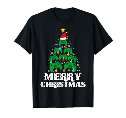 Image of Gamer Christmas Tree Funny Controllers Xmas Boys Men Funny T-Shirt