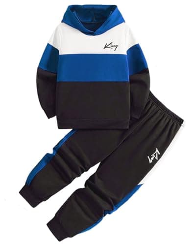Image of Xumplo Boys Outfits Toddler Boy 2 Piece Hoodie Trousers Clothing Sets Kids Long Sleeve Color Block Clothes Set Tracksuits Blue 2-3 Years
