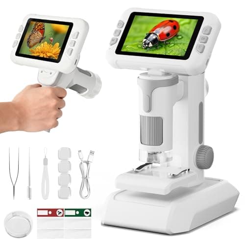 Image of HEWEIMEI 1600X Microscope for Kids, 4K 4.0" Digital Screen Kids Microscopes with Slides Kit, Educational Science Kit Toys for Christmas Birthday Gifts for 3-14 Year Old Children Students