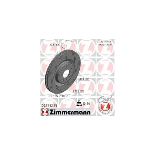 Image of ZIMMERMANN 100.3332.55 Front Right Brake Disc Diameter 345 mm Internally Vented Slotted Compatible with Audi A4 Avant 8K5, B8 8K0615301B 8K0615301E 8K0615301K