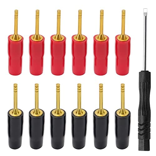Image of KUOQIY 12 PCS Gold Plated 2mm Banana Plug Screw Type, Audio Amplifier Wiring Plug Adapters Speaker Pin Connectors (6 Red + 6 Black)