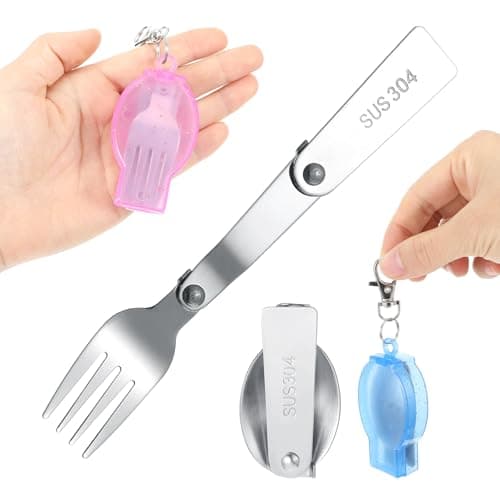 Image of YUXIANLB 2pcs Foldable Fork and Spoon Set, Portable Folding Spoon and Fork Set with Two Plastic Storage Cases, Stainless Steel Metal Folding Spoon&Fork for Travel Camping Outdoors Picnic