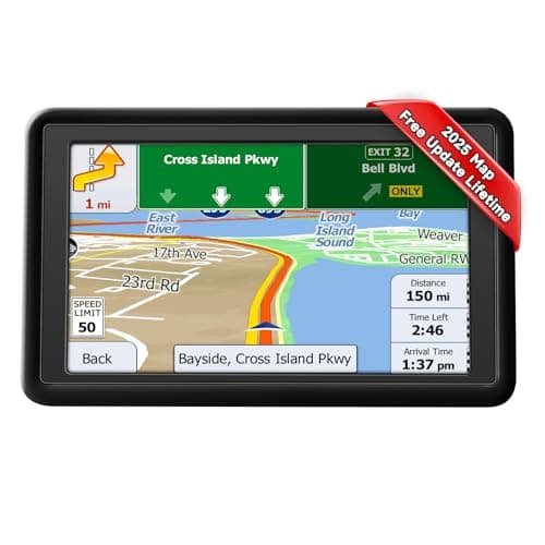 Image of 5 Inch Sat Nav for Car/Truck, with 2025 UK Europe Maps, Touchscreen GPS Navigation System, Support Voice Turn Direction Guidance, Speed & Low Bridge Warnings, Postcode Search and Lifetime Free Updates