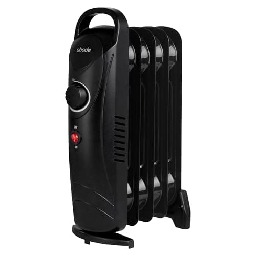 Image of Abode 5 Fin Oil Filled Radiator 650W Portable Electric Heater in Black, Overheat Protection & Tip Over Protection, Portable with Integrated Handle AOFR5001B