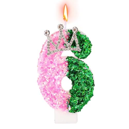 Image of Birthday Candle, Glittery Witch Number Candle with Crown Decoration Cake Topper for Birthday Witch Themed Parties Anniversary（Number 6）