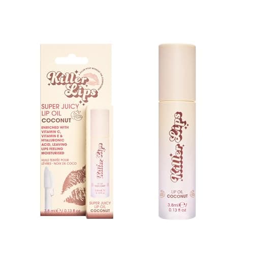 Image of Killer Lips Super Juicy Lip Oil Coconut 3.8ml – Hydrating Glossy Lip Oil with Hyaluronic Acid, Vitamin E & C, Non-Sticky Lip Gloss for Soft, Plumper Looking Lips, Vegan Friendly