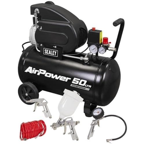 Image of Sealey Direct Drive Air Compressor with 4pc Air Accessory Kit, 50L, 2hp, 6.35cfm, 116psi, 1.5kW - SAC5020APK
