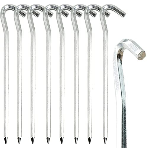 Image of SZXMDKH Tent Pegs - 8 PCS 18cm Metal Heavy Duty Tent Hooks - Aluminum Alloy Camping Hard Ground Pegs for Tarpaulin, Football Net, Hiking Traveling and Outdoor Hard Ground