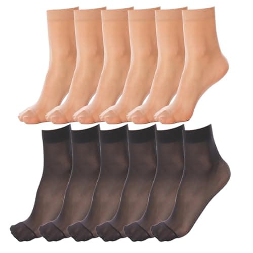 Image of LiiYoang 12 Pairs Women'S Pop Socks & Tights 20 Denier, Nylon Sheer Socks Women Ankle High Silk Thin Sock Multiple Colors Gift Boxed Set