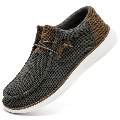 Image of ZDFQLGV Men's Loafers Shoes Slip On Low-Top Flat Walking Sneakers Driving Hiking Outdoor Breathable Business Casual Lightweight Dark Gray Brown UK 7