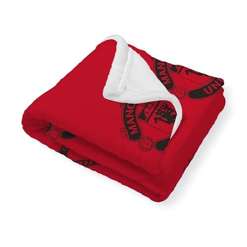 Image of Manchester United FC Officially Licensed Fleece Blanket | Super Soft Warm Throw with Sherpa Reverse, Football Team Design | Perfect For Home, Bedroom, Sleepovers & Camping | Size 120 x 150cm