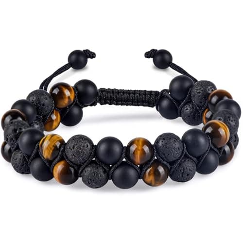 Image of ARICHDUDE Triple Protection Bracelets for Women Men tiger eye black onyx and black lava rock Beads Bracelet Handmade Crystal Healing Protection Bracelets Bring Luck and Prosperity and Happiness