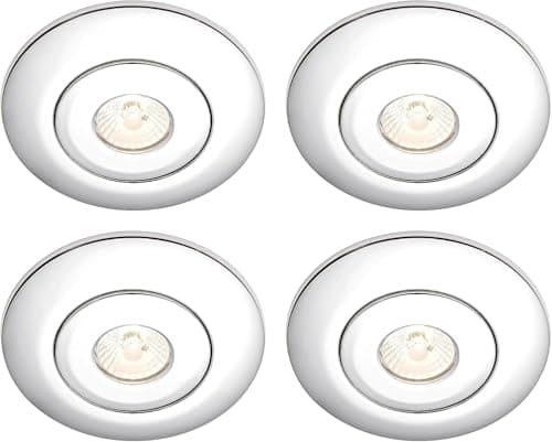 Image of National Lighting Spotlight Hole Converter, Recessed Brushed Chrome Ceiling Lights, GU10 Halogen or LED, Dimmable Downlights Conversion Kit 65mm-125mm IP20 Rated - Pack of 4
