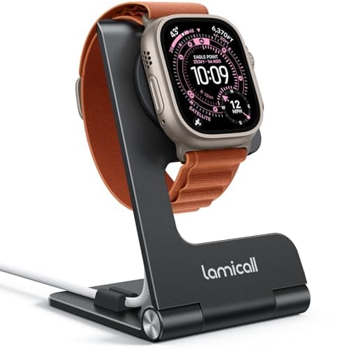 Image of Lamicall Foldable Charger Stand for Apple Watch - [Ultra-Thin] Desk Watch Charging Holder with Cable Organizer, Portable Travel Dock for iWatch Ultra3/2/1, SE 3/2/1, Series 1-11 (Not Charger) - Black