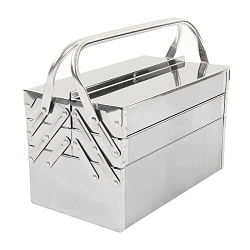 Image of Cantilever Tool Box, Stainless Steel Folding Storage Box with 3 Layer 5 Tray MultiFunction Tool Organizer, Fold Out Organizer Storage with Handle for Maintenance Storage (460)