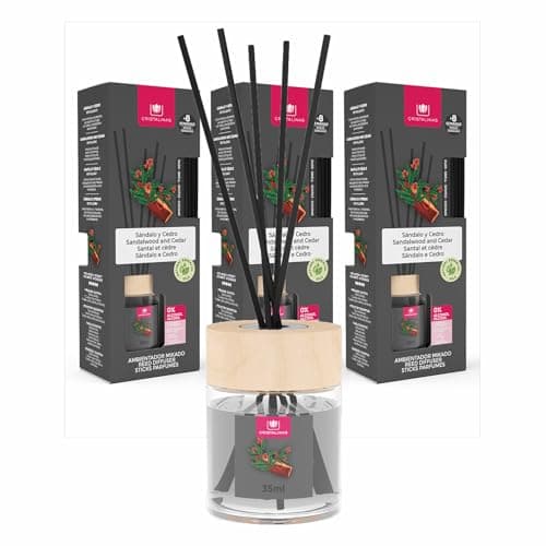 Image of Cristalinas 35ml Sandalwood & Cedar Air Fresheners for Home - Reed Diffusers for home - Home Fragrance Lasts upto 8 weeks - Room Diffuser Sticks with Coloured Fragrance Oil - Pack of 3