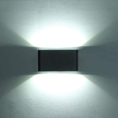 Image of HLFVLITE Outdoor Wall Light 6W Up Down Outside Die-Caster Aluminum Front Door Lamp, Mains Powered LED, IP54 Waterproof, Cold White 6000K, 600LM, Black