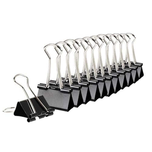 Image of Pack of 12 25mm Black Foldback Binder Clips - Ideal for Securing documents in Office, Sealing Bags, Hanging Items,Money Clip - Office and Home Supplies