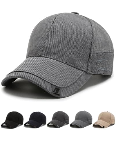 Image of CheChury Men Baseball Cap Adjustable Plain Embroidery Trucker Cap Sports Casual Cap for UK Breathable Sun Hat for Women Unisex,Light Grey