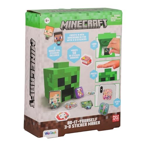 Image of Paladone WeCool Minecraft Creeper DIY 3D Sticker Maker for Kids, Officially Licensed Craft Kit for Girls and Boys Ages 6+, Makes 50 Custom Stickers, Fun Creative Gift & Toy