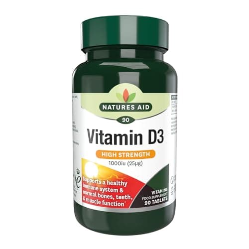 Image of Natures Aid Vitamin D3 1000iu - High Strength 25ug Supplement Support for Bone, Teeth, Muscle & Healthy Immune System - Vegan, Non-GMO, Gluten-Free - Essential Nutrient - 90 Tablets