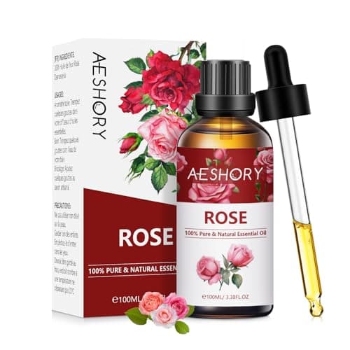 Image of AESHORY Rose Essential Oil 100ml, 100% Pure Natural Rose Oil for Diffuser, Humidifier, Aromatherapy, Better Sleep, Skin Care, Perfume & Candle Making