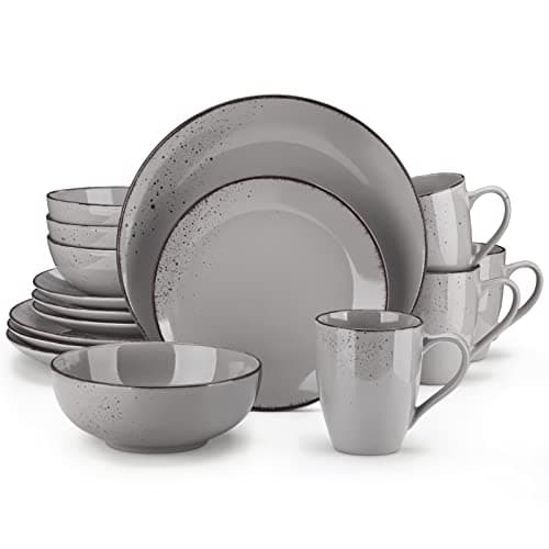 Image of vancasso Navia Jardin Dinner Set, Stoneware Vintage Look Grey Dinnerware Tableware, 16 Pieces Dinner Service Set for 4, Including Dinner Plates, Dessert Plates, Cereal Bowls and Mugs