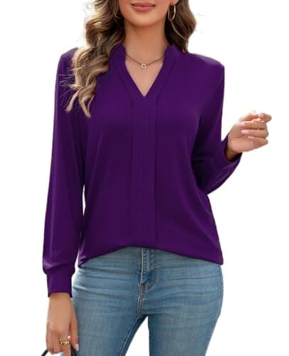 Image of FaerieFlair Blouse for Women UK Long Sleeve Work Shirts Casual Elegant Basic Tunic Tops Fashion Winter Clothes Formal Teacher Valentines Day Outfits Size 22-24 Purple