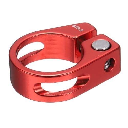 Image of sourcing map Bike Seat Post Clamp 28.6mm Clip Aluminum Alloy Bicycle Locking Seat Post Ring with M4 Hex Screw for 25.4mm Bicycle Mountain Road Bike Tube, Red