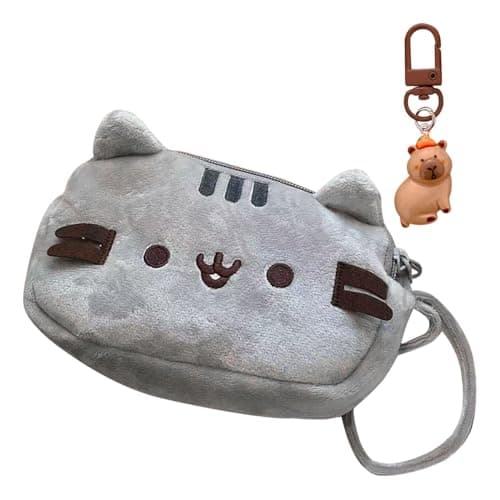 Image of HINFHI 1 Piece Cat Pencil Bag and 1 Piece Bag Pencil, Cute Plush Pencil Bag, Student Stationery, Large Capacity