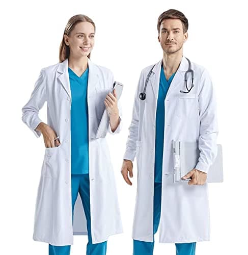 Image of CoatCool Women's White Cotton Lab Coat - Unisex Adult Medical Coat for Doctors, Science, Chemistry & Food Professionals
