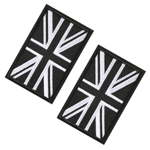 Image of Union Jack Patch, 2pcs Sew On Badges for Backpacks Clothing Hook and Loop Patch Embroidered UK Flag Black & White Military Patches Sticky Back Pads for Tactical Bag Jacket Jeans Uniform Fabric