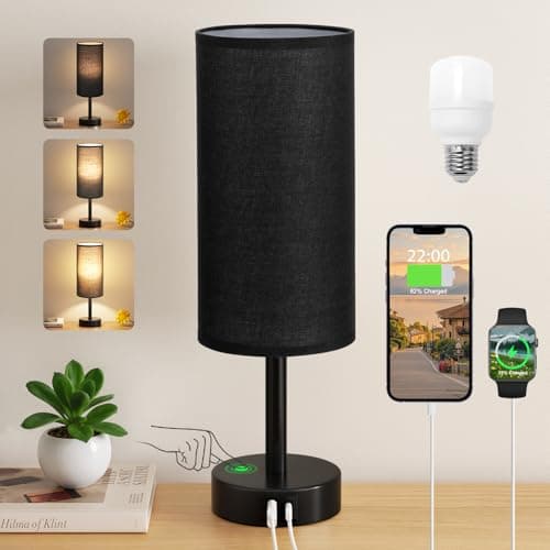 Image of Aooshine Bedside Lamps, Dimmable Table Lamps with Black Fabric Shade,Metal Base(Bulb Included)
