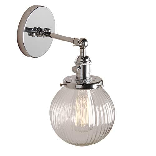 Image of PathsOn 15cm Industrial Modern Vintage Retro Wall Lights, Loft Bar Kitchen Sconce Lights Lamp Fixture with Ribbed Globe Clear Glass Light Shade (Chrome)