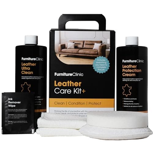 Image of Furniture Clinic Complete Leather Care Kit+ With Large Leather Cleaner & Leather Protection Cream for Sofas, Car Seats - Leather Care Set Includes 500ml Ultra Clean & 500ml Leather Conditioner