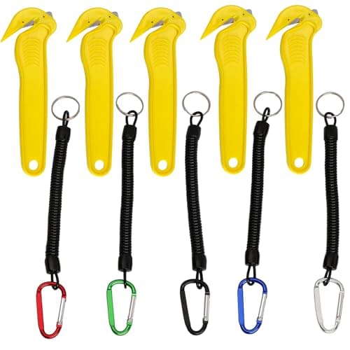 Image of 5 Pcs Box Cutter Safety Knife Tool Yellow, Utility Parcel Opener Suitable for Cardboard Warehouse Packaging and Cardboard Boxes,for Bubble Wrap Stretch Film, with 5 Anti Lost Ropes