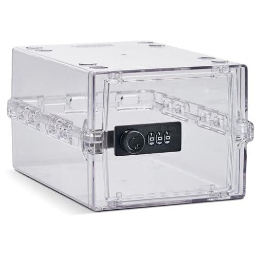 Image of Lockabox Mini™ | Small Lockable Box with Combination Lock (3L) | Compact Storage Lock Box for Small Medicines, Snacks & Mobile Phones | External Size 22.3 x 15.4 x 12 cm (Crystal, Mini)