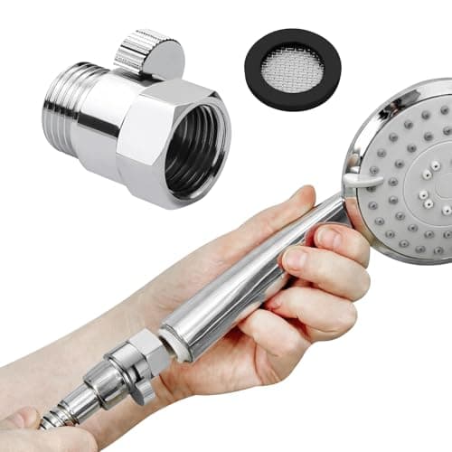 Image of Shower Head Shut Off Valve, Solid Brass G1/2 Water Flow Control with Handle Lever, Chrome Inline Shower Hose Stop Valve for Hand Shower and Bidet Spray