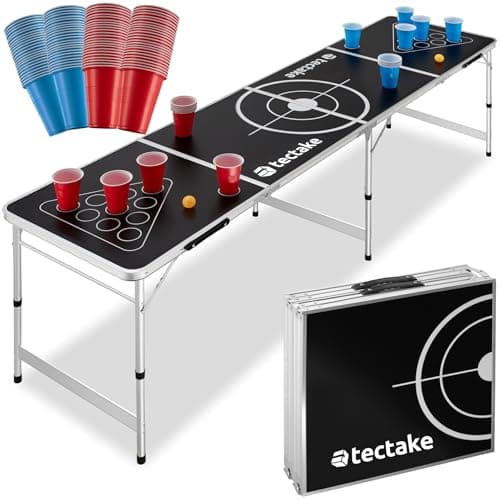 Image of tectake® Professional Beer Pong Table, Lightweight & Foldable with Aluminium Frame & Carry Handles, Incl. Accessories for Adult Party Games, Drinking & Fun, Beer Pong Set for Game Nights, Parties, NYE