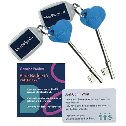 Image of Blue Badge Co Genuine NKS Radar Key Twin Pack for Disabled Toilets Acessible Loos in The UK Easy Turn Acess Key Ideal for Disabled Blue Badge Holders, ibs Relief, airports, Public Bathroom with Locks