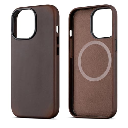 Image of maogoam for iPhone 13 Pro Case Leather, Genuine Crazy Horse Leather Case for iPhone 13 Pro,Compatible with MagSafe, Indiana-Jones Style, Dark Brown